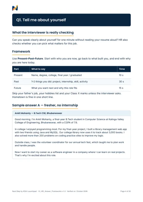 HR answer framework for Tell me about yourself