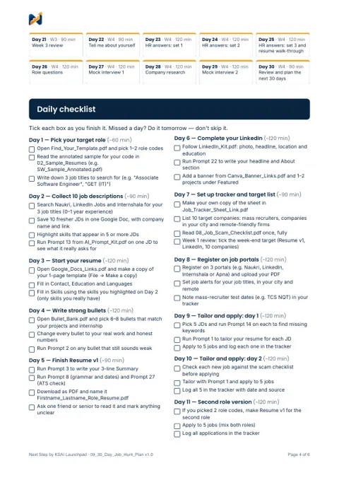 30-day job hunt plan page