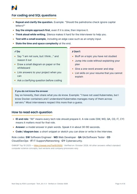 Page from the interview question bank with model answers